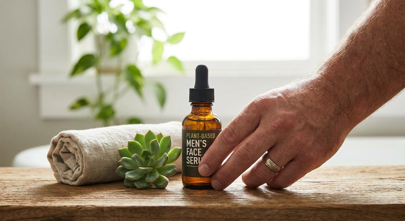 Vegan face serum for men who avoid animal-derived ingredients